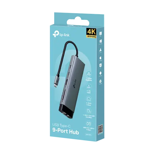 Hub USB-C 9-in-1, Power Delivery 100W, HDMI, Cititor carduri, Transfer date, RJ45 - TP-Link UH9120C