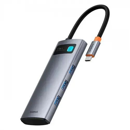 Hub USB-C Baseus Metal Gleam, 3 x USB-A 3.0 - 1 x USB-C - 1 x HDMI - 1 x SD - 1 x microSD, B00030708811-01 (Gri)