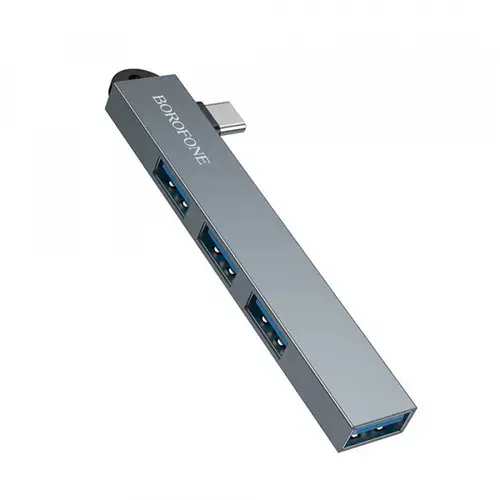 Hub USB-C Borofone FH1A, 4in1, 1x USB 3.0, 3x USB 2.0 (Gri)