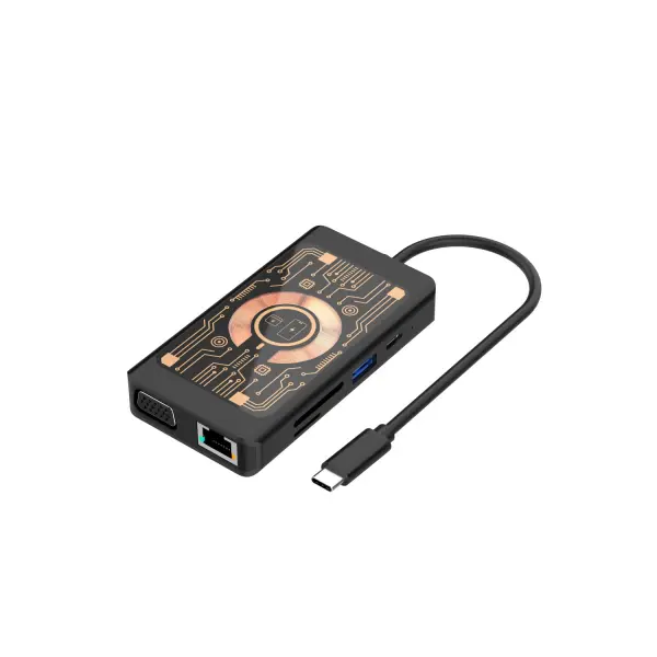 Hub USB-C cu Incarcare Wireless QI Qualo QTPB5-HUB-18, 9in1, Gri