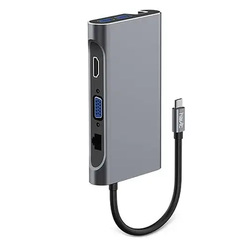 Hub USB-C multiplu 7 in 1 HAVIT HB4001, 3 USB 3.0 /1 HDMI /1 VGA /1 RJ45 /1 PD 100 W (Gri)