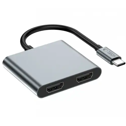 Hub USB-C Tech-Protect HB08, 1 x USB-A - 1 x USB-C - 2 x HDMI (Gri)