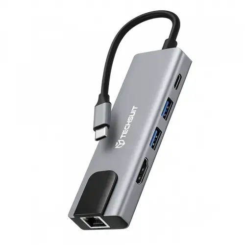 Hub USB-C Techsuit H1 NetBridge, 5in1 (Gri)