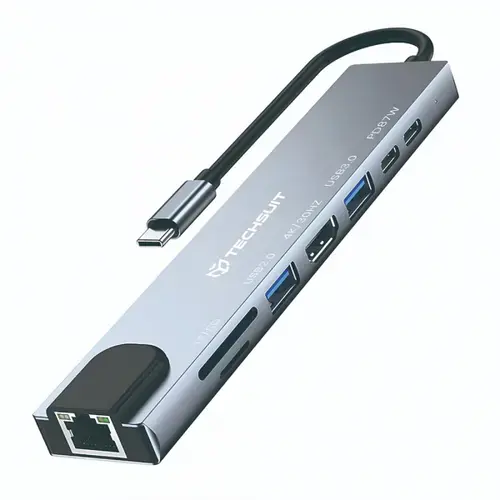 Hub USB-C Techsuit H2 NetBridge, 8in1 (Gri)