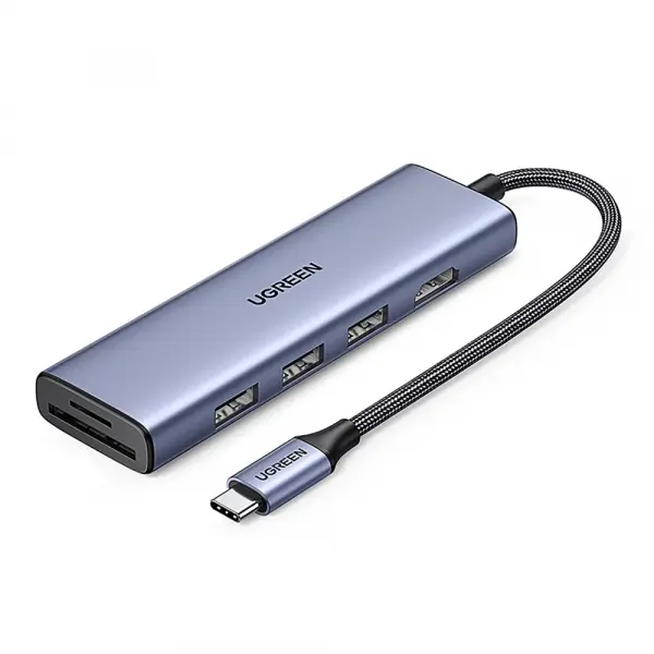 Hub USB-C UGREEN CM511 (20956A), 3 x USB-A 3.0 - 1 x HDMI - 1 x SD - 1 x microSD, Gri