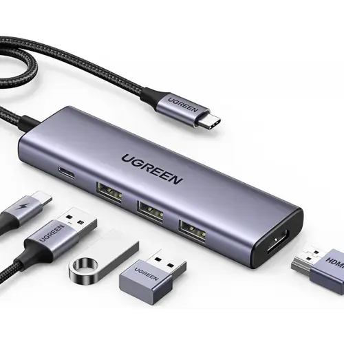 Hub USB-C UGREEN CM511, 3 x USB-A 3.0, 1 x USB-C, 1 x HDMI (Gri)