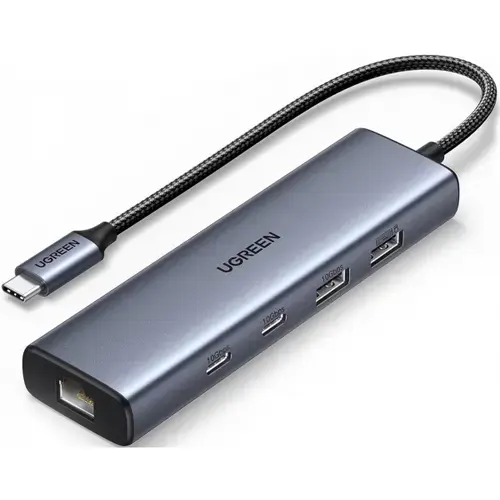 Hub USB-C UGREEN CM512, 1 x USB-A 3.2 - 1 x USB-A, 2 x USB-C, 1 x RJ45, Alimentare USB-C (Gri)
