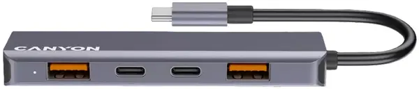 Hub USB Canyon - TDS18 Hub, 5 porturi, USB-C, gri