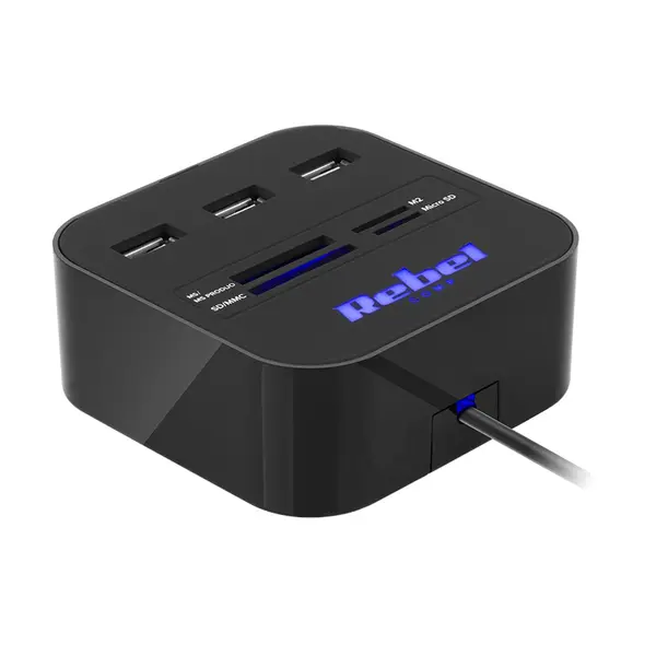 Hub USB cu cititor de carduri SD/MicroSD, 3 porturi, USB 2.0, cablu 50 cm, KOM1020