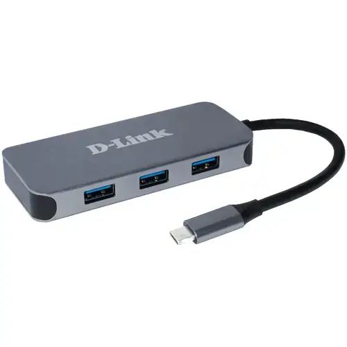 HUB USB D-LINK DUB-2335, USB Type C, cablu 10 cm, metalic, Argintiu