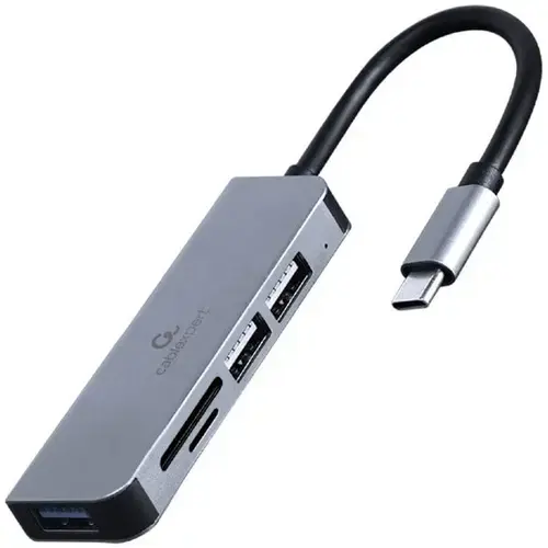 HUB USB GEMBIRD UHB-CM-CRU3P1U2P2-01, USB Type-C, suport SD / MicroSD, Argintiu