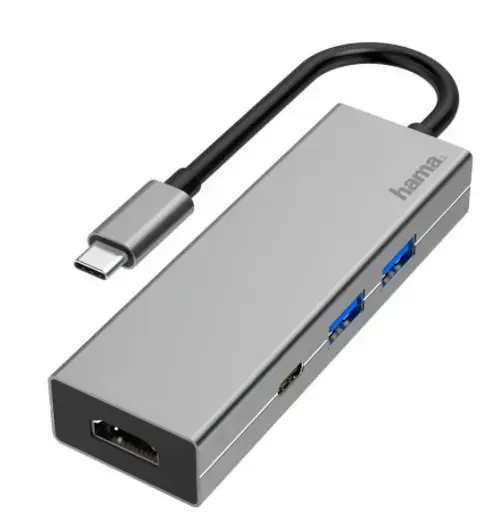 Hub USB Hama 200107, 2 x USB-A, 1 x USB-C, 1 x HDMI (Argintiu)