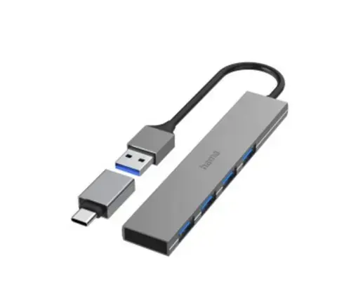 Hub USB Hama 200141, 4 x USB, adaptor USB-C (Gri)