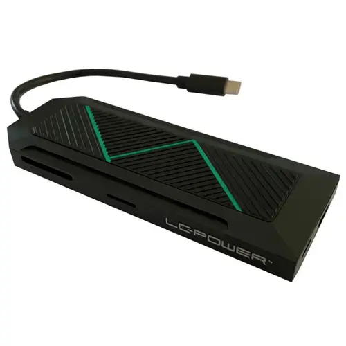 Hub USB, LC-Power LC-HUB-C-MULTI-6-RGB, 3x USB-A, 1x USB-C, 1x MicroSD, 1x RJ-45, 1x 3.5mm Audio (Negru)