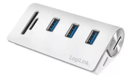 HUB USB LOGILINK CR0045, USB 3.0 x 3, slot card SD, MicroSD, conectare prin USB 3.0 (Argintiu)