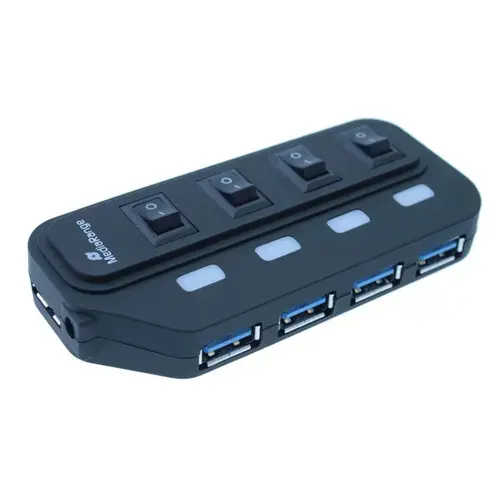 Hub USB MediaRange, 4 porturi, USB 3.0 (Negru)
