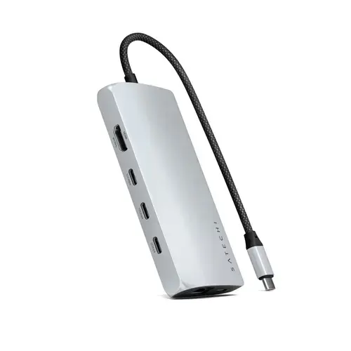 HUB USB Multiport Satechi ST-P8KES, USB-C PD 100 W, 5x USB Type-C, HDMI 8K, Ethernet V3 (Argintiu)