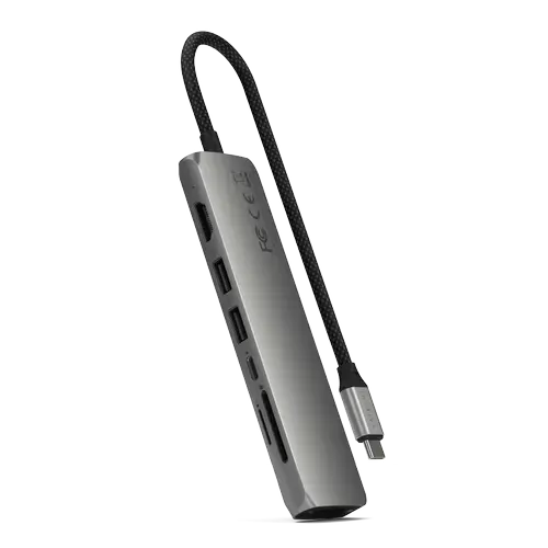 HUB USB Multiport Slim Satechi ST-P7SM 7-in-1, USB-C PD 100 W, 2 x USB 3.2, USB Type-C, Card Reader, HDMI 4K, RJ-45 Ethernet Gigabit (Gri)