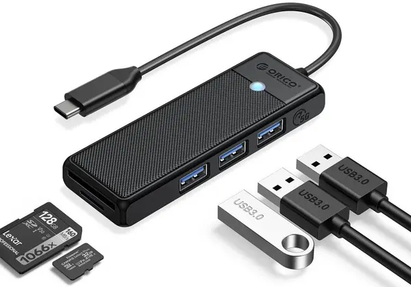 Hub USB Orico - PAPW3AT-C3-015-BK, 3 porturi/SD/TF, USB-C, negru