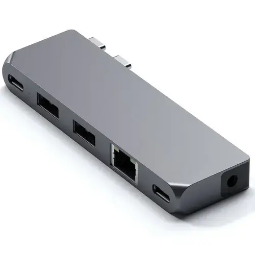 Hub Usb Satechi Pro Hub Mini din aluminiu 1x USB4 96W, 1x HDMI 6K 60Hz, 2 x USB-A 3.0, 1x Ethernet, 1x USB-C, 1x Audio (Gri)