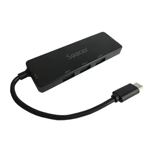 HUB USB Spacer SPHB-TYPEC-4U30-09, 3x USB 3.0, Cablu 15cm (Negru)