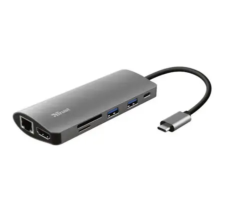 HUB USB Trust Dalyx 7in1 USB-C Multiport, USB 3.0 x 2, USB Type C, HDMI, RJ-45, 1x SD card,1x microSD (Gri)