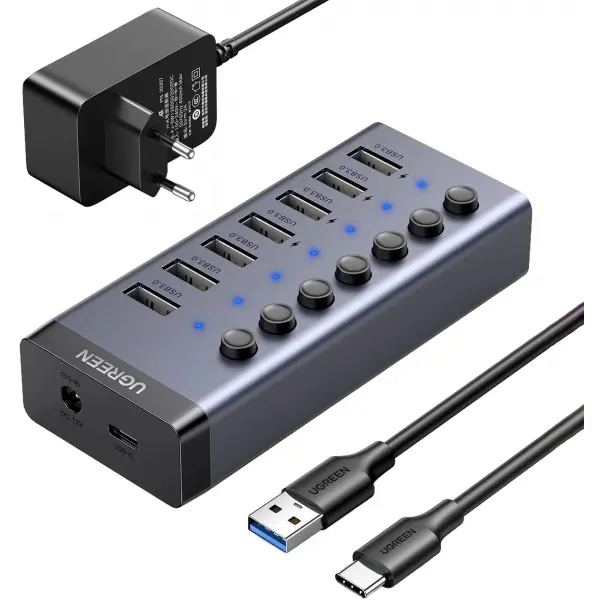 Hub USB UGREEN CM481, 7 x USB-A 3.0, Gri