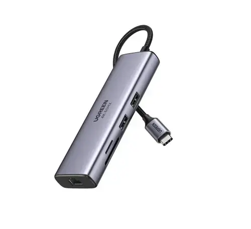 Hub USB UGREEN UG-60515 7-in-1, 100 W PD, MicroSD, USB Type C, Ethernet, HDMI, USB 3.0 (Gri)