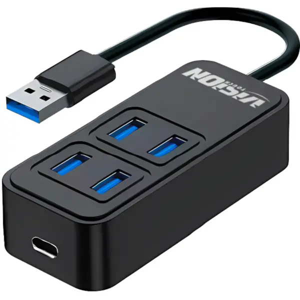 Hub Vision Touch VHUB01N, 4 x USB-A, 1 x USB-C, Negru