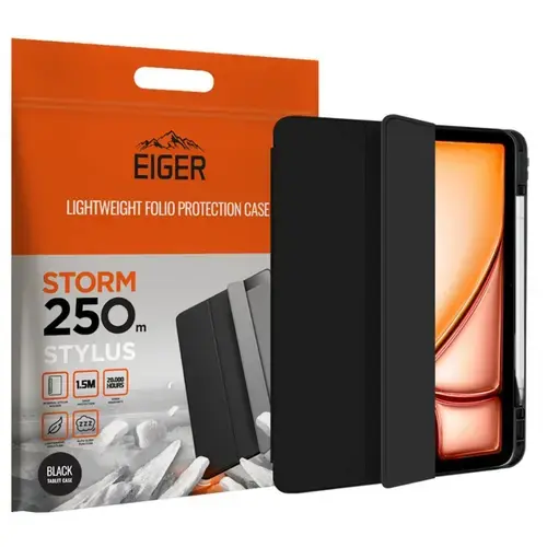 Husa Book Cover Eiger Storm 250m Stylus EGSR00232, pentru Apple iPad Air 11 2024 (Negru)
