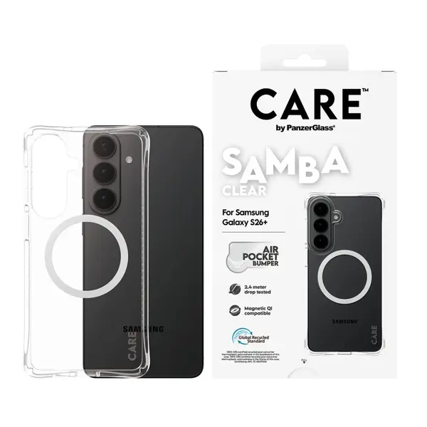 Husă CARE – Samba Clear, Galaxy S26+, MagSafe/Qi, transparentă