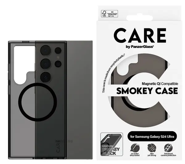 Husa CARE - Smokey, Galaxy S24 Ultra, Qi, negru