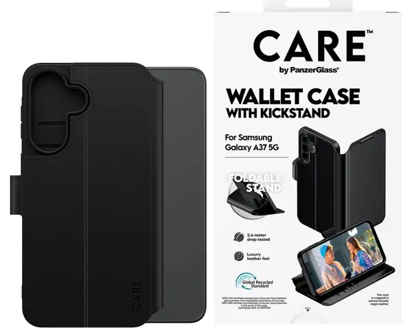 Husă CARE – Wallet Case cu Kickstand, Galaxy A37, negru