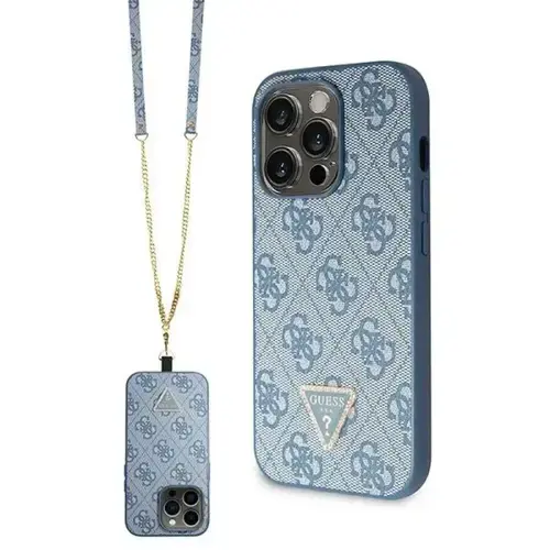 Husa cu snur Guess GUHCP14XP4TDSCPB Crossbody 4G Metal Logo compatibila cu iPhone 14 Pro Max, Albastru