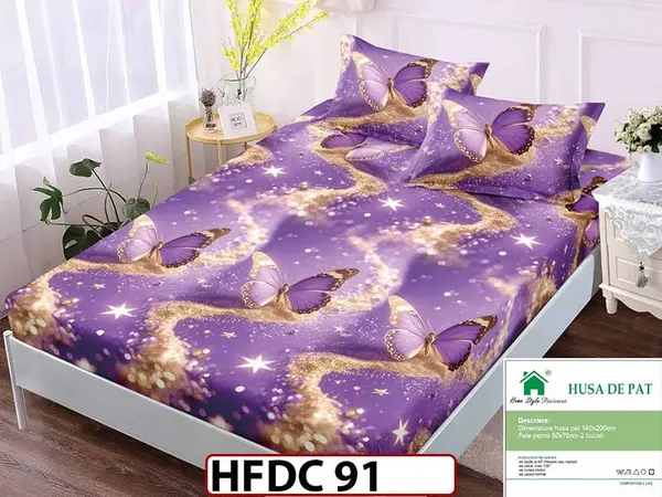 Husa de Pat din Finet + 2 Fete de Perne - Saltea 140x200 - Pat 2 Persoane - HFDC 91