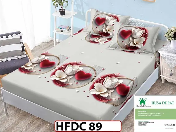 Husa de Pat din Finet + 2 Fete de Perne - Saltea 140x200 - Pat 2 Persoane - HFDC 89