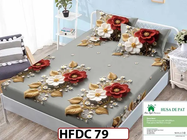 Husa de Pat din Finet + 2 Fete de Perne - Saltea 140x200 - Pat 2 Persoane - HFDC 79