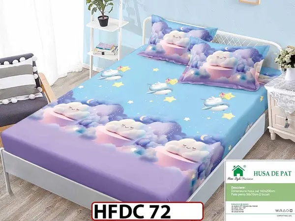 Husa de Pat din Finet + 2 Fete de Perne - Saltea 140x200 - Pat 2 Persoane - HFDC 72