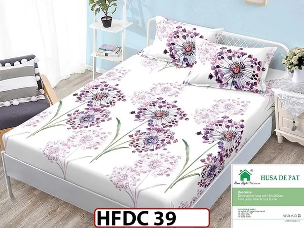 Husa de Pat din Finet + 2 Fete de Perne - Saltea 140x200 - Pat 2 Persoane -HFDC39