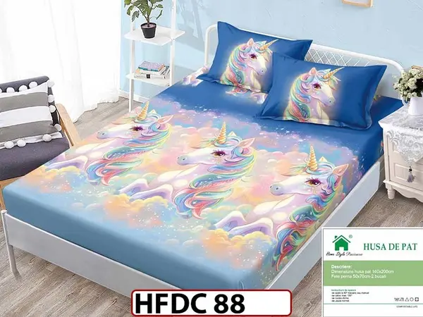 Husa de Pat din Finet + 2 Fete de Perne - Saltea 140x200 - Pat 2 Persoane - HFDC 88