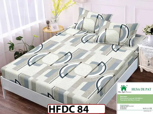 Husa de Pat din Finet + 2 Fete de Perne - Saltea 140x200 - Pat 2 Persoane - HFDC 84
