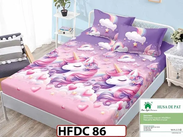 Husa de Pat din Finet + 2 Fete de Perne - Saltea 140x200 - Pat 2 Persoane - HFDC 86