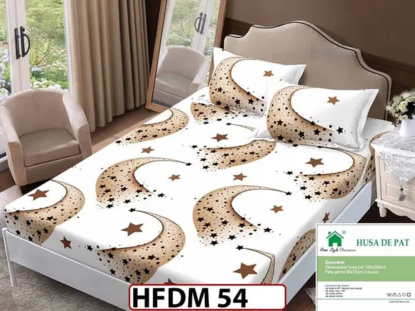 Husa de Pat din Finet + 2 Fete de Perne - Saltea 160x200 - Pat 2 Persoane - HFDM 54
