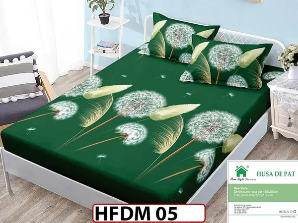Husa de Pat din Finet + 2 Fete de Perne - Saltea 160x200 - Pat 2 Persoane - HFDM05