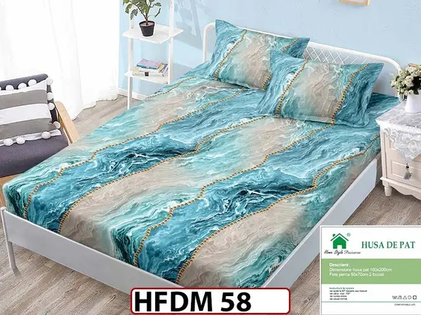 Husa de Pat din Finet + 2 Fete de Perne - Saltea 160x200 - Pat 2 Persoane - HFDM 58
