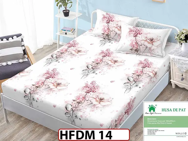 Husa de Pat din Finet + 2 Fete de Perne - Saltea 160x200 - Pat 2 Persoane - HFDM14