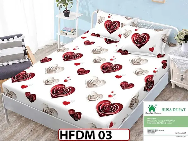 Husa de Pat din Finet + 2 Fete de Perne - Saltea 160x200 - Pat 2 Persoane - HFDM03