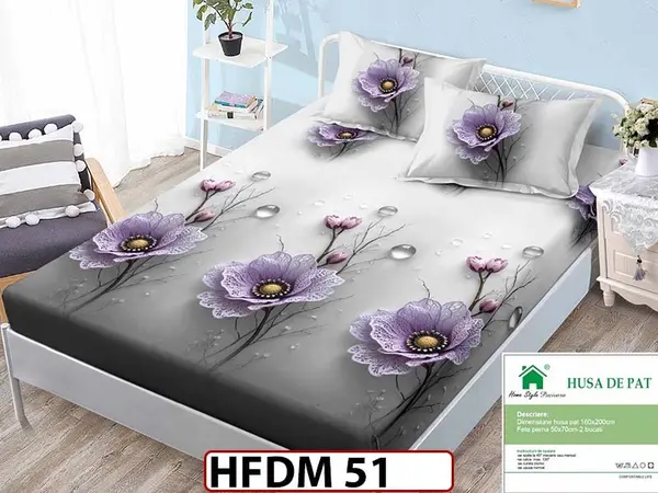 Husa de Pat din Finet + 2 Fete de Perne - Saltea 160x200 - Pat 2 Persoane - HFDM 51