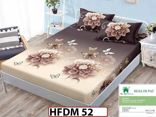 Husa de Pat din Finet + 2 Fete de Perne - Saltea 160x200 - Pat 2 Persoane - HFDM 52
