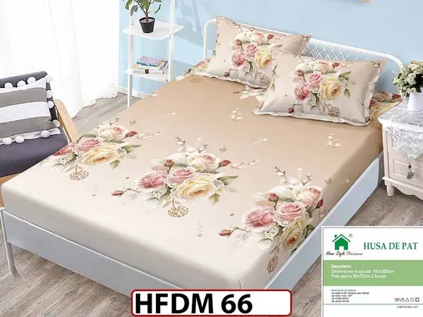 Husa de Pat din Finet + 2 Fete de Perne - Saltea 160x200 - Pat 2 Persoane - HFDM 66